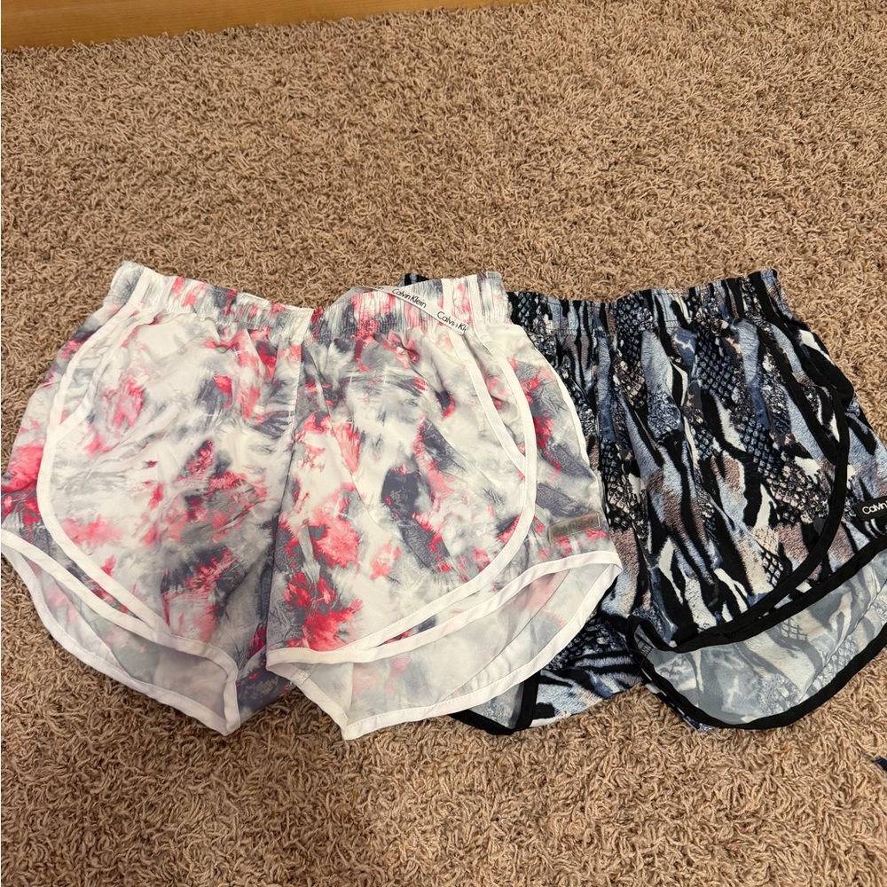 Calvin Klein White Pink Gray Tie-Dye Athletic Shorts (2-Pack)